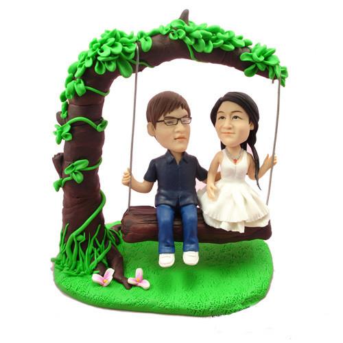 软陶公仔 送给情人的情人节礼物 情侣秋千公仔