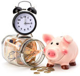 Picture of a money-jar,piggy and clock