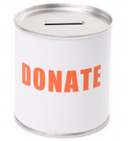 Tin with the words donate on it