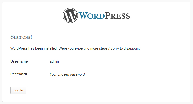 Install WordPress button.