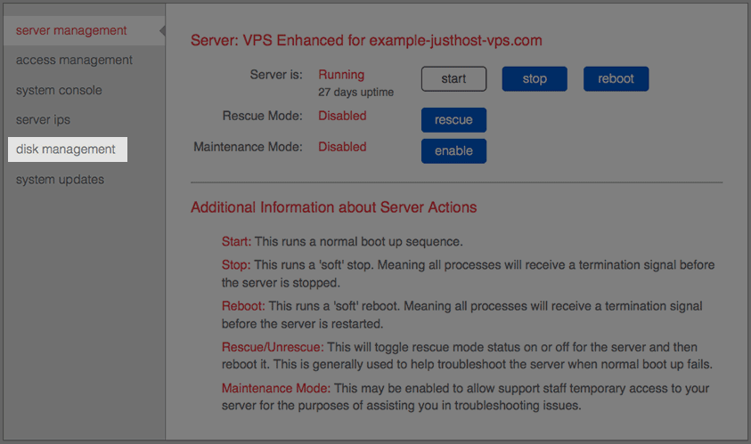 The server management link.