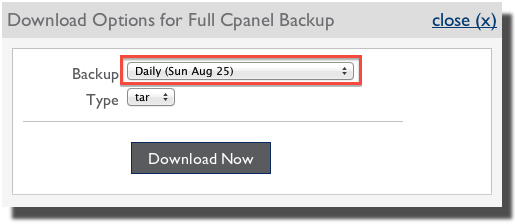 Select date of backup to download