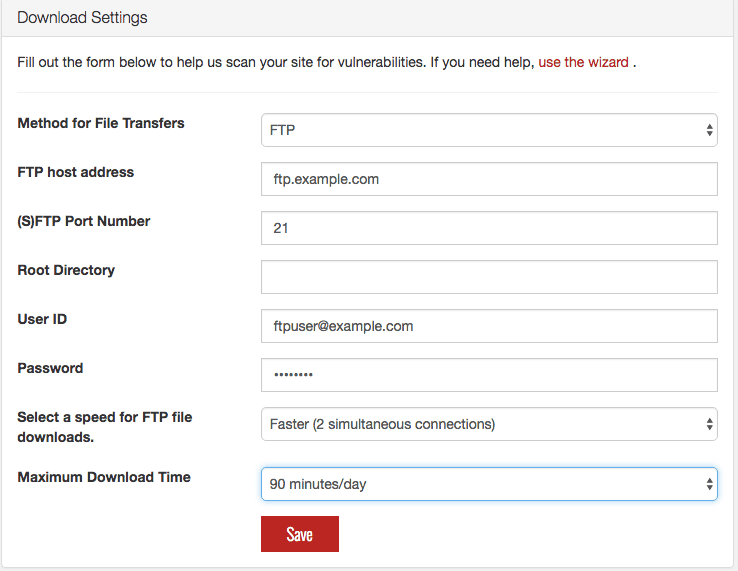 Sitelock FTP Settings