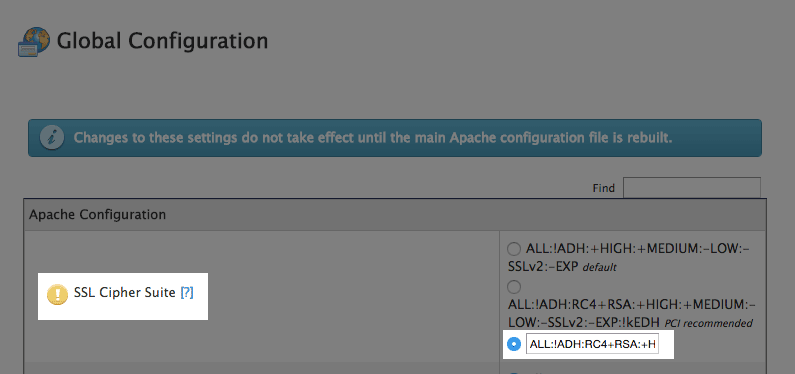The SSL Cipher Suite settings.